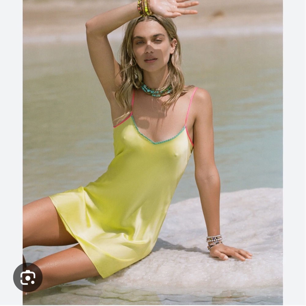 Dannijo citron lace trim mini slip dress